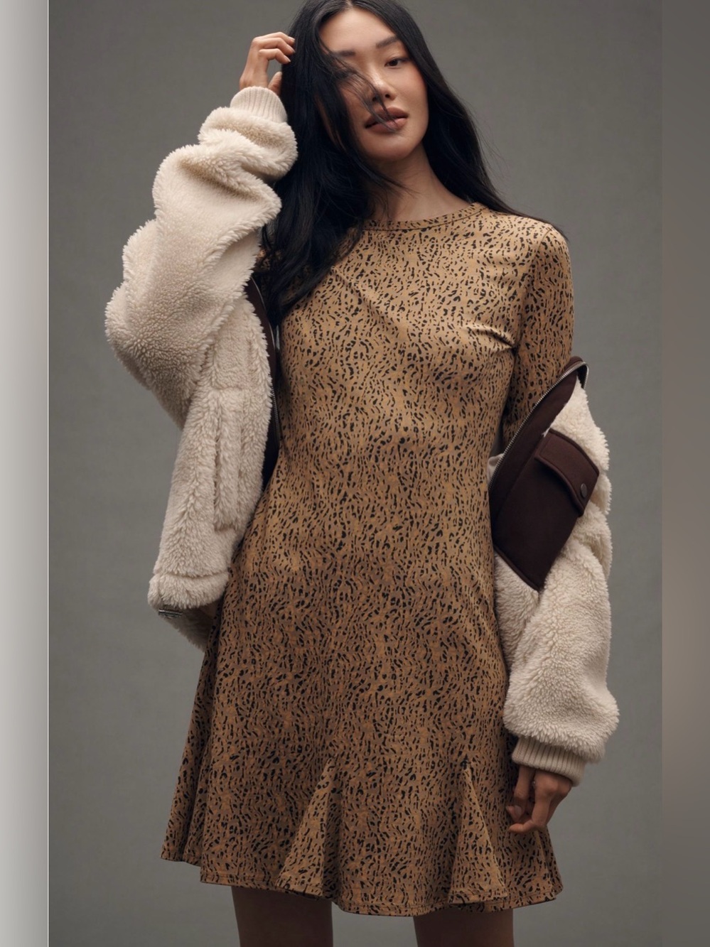 NWT. Nation LTD. Lyla Long Sleeve Mini Dress. Neutral animal. Size XS.